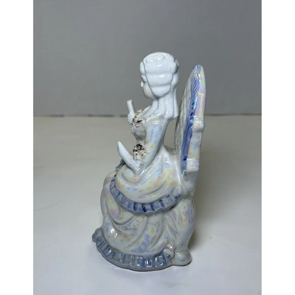 Vintage Victorian/Colonial Iridescent Porcelain Couple Having Tea (3 Pc Set)